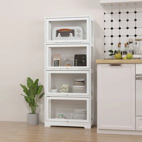 Vitrine Colecionador de 4 Níveis Vitrine Sala de Estar com Portas Abatíveis de Acrílico Anti-Tombo 59x30x139 cm Branco