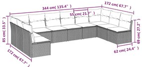 10 pcs conj. sofás jardim com almofadões vime PE castanho