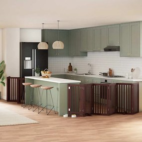 vidaXL Portão cães c/ porta dobrável 12 painéis 600 cm álamo castanho