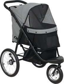 PawHut Carrinho Jogger para Cães até 10 kg, Dobrável, com 3 Rodas Grandes de Borracha, Almofada, Janelas em Rede, Cesto e Trela de Segurança, Cinzento | Aosom Portugal