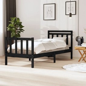 Estrutura de cama 100x200 cm madeira maciça preto