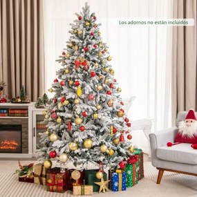Árvore de Natal com neve de 210 cm com 1687 ramos, 300 luzes LED quentes e design com dobradiças verde
