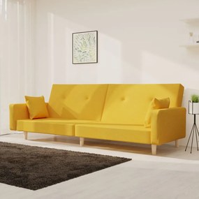 Sofá-cama 2 lugares com duas almofadas tecido amarelo