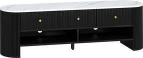 HOMCOM Móvel TV 140 cm, móvel para TV 165 cm efeito mármore com 3 gavetas frentes caneladas 2 prateleiras preto | Aosom Portugal