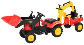 HOMCOM Trator de pedais para crianças acima de 3 anos com reboque e pá frontal 179x42x59 cm Vermelho