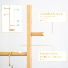 Cabide de Pé de Bambu Cabide de Pé para Roupas com 2 Ganchos e 3 Barras Suspensas para Entrada Corredor Dormitório Estilo Moderno 36x24x168cm Madeira