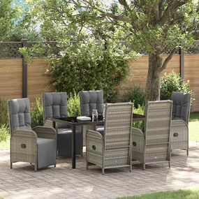 vidaXL Conjunto de Jantar de Jardim de 7 Peças com Almofadas em Rattan Poliéster Cinza