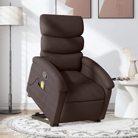 vidaXL Poltrona massagens reclinável elevatória tecido castanho-escuro