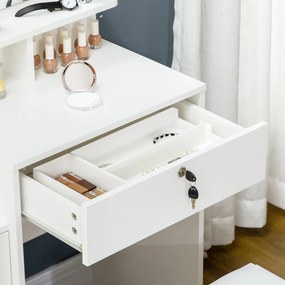 HOMCOM Toucador de Maquilhagem com Banco e Espelho Mesa de Maquilhagem com 4 Gavetas 4 Compartimentos de Armazenamento Estilo Moderno 80x38x143cm Branco