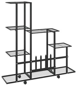 Suporte de vasos c/ rodas 94,5x25x92,5 cm metal preto