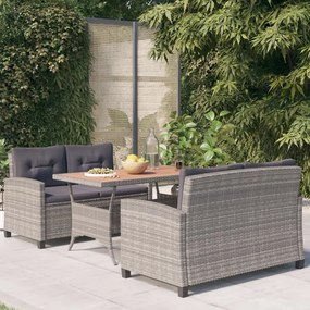 vidaXL 3 pcs conj. de jantar para jardim vime PE e acácia maciça