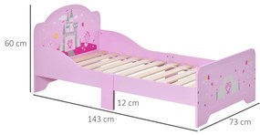 Cama Infantil acima de 3 Anos Cama para Crianças de Madeira com Barreira de Proteção Carga Máx. 50kg 143x73x60cm Rosa