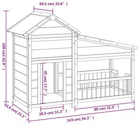 Casota para cães 143x60,5x109 cm pinho maciço cinzento