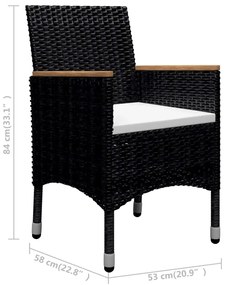9 pcs conj. de jantar p/ jardim vime PE e madeira maciça preto