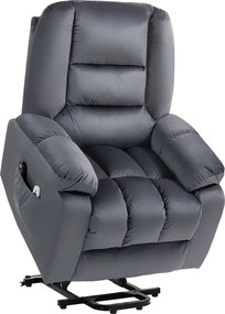HOMCOM Poltrona de massagem com elevação, poltrona para idosos, poltrona relax, 8 pontos de massagem, 2 bolsos laterais, 85 cm x 94 cm x 107cm, Cinza | Aosom Portugal