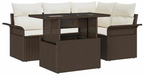 Conjunto de Sofá de Jardim vidaXL de 5 Peças com Almofadas Castanho de Ratan Poliéster