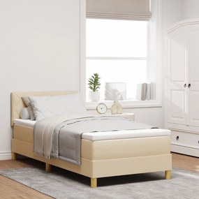 Cama Box Spring com Colchão & LED Creme 90x200 cm Tecido