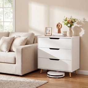Cómoda de 3 Gavetas, 69,5 x 40 x 79 cm, Pernas Metálicas, Natural+Branco