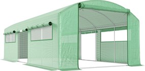 Estufa Tipo Túnel 6x3x2 m com 3 Portas Enroláveis 6 Janelas com Rede e Estrutura de Aço Galvanizado Verde