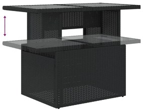 2 pcs conj. sofás p/ jardim c/ almofadões vime PE e vidro preto