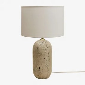 Candeeiro De Mesa Em Pedra Natural Yalvira Travertino & Glendas Brancas De Ø30 Cm - ↑20 Cm - Sklum