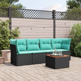vidaXL 5 pcs conjunto de sofás p/ jardim c/ almofadões vime PE preto