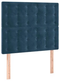 Cabeceira cama c/ luzes LED veludo 100x5x118/128cm azul-escuro