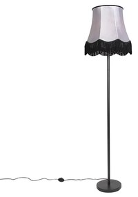 Candeeiro de pé clássico preto com abajur cinzento Granny B - Simplo