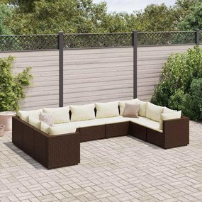 vidaXL 9 pcs conjunto lounge de jardim c/ almofadões vime PE castanho