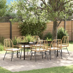 vidaXL Conjunto de Jantar de Jardim com Almofadas Castanho Rattan Sintético