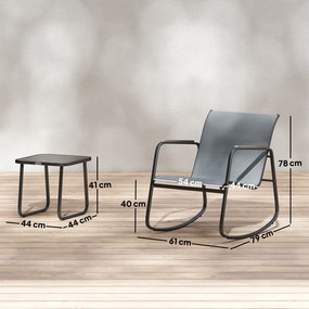 Conjunto de Jardim de 3 Peças com 2 Cadeiras de Balanço e Mesa com Tampo de Vidro e Estrutura de Aço para Pátio, Cinza