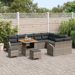 Conjunto de Sofá de Jardim de 12 Peças com Almofadas Cinzento Polirata