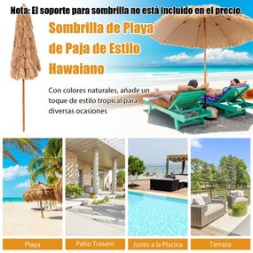 Guarda-sol de imitação palha havaiano Tiki 205 cm com 8 costelas metálicas de topo 7 níveis Portátil para Praia jardim Piscina Natural