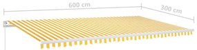 Toldo retrátil manual com LED 600x300 cm amarelo e branco