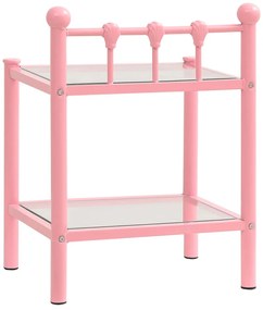 Mesas de cabeceira 2 pcs metal rosa e vidro transparente