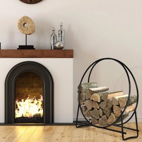 Suporte para lenha Metal Redondo Resistente à humidade 102 x 95 x 33 cm Preto