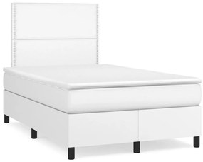 Cama boxspring com colchão 120x190 cm couro artificial branco