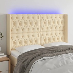 Cabeceira cama c/ luzes LED tecido 163x16x118/128 cm cor creme