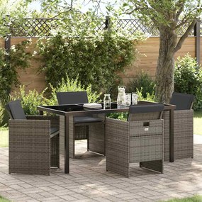 vidaXL Conjunto de Jantar de Jardim de 5 Peças com Almofadas em Rattan Poly Cinza