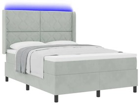 Cama Box com Colchão e Luz LED Cinza Claro 140x200 cm Veludo