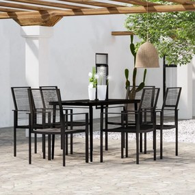 7 pcs conjunto de jantar para jardim preto