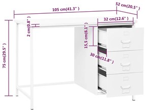 Secretária industrial c/ gavetas 105x52x75 cm aço branco