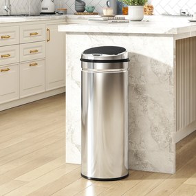 Caixote do lixo com sensor de movimento e abertura automática, 50 L, em aço inoxidável 30,5 x 30,5 x 81,5 cm preto e prateado