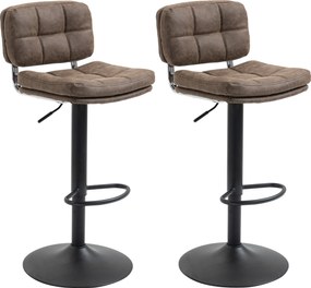 Conjunto de 2 bancos de bar vintage estofados - giratórios, ajustáveis - com apoio para os pés - castanho