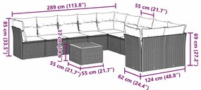 12 pcs conjunto sofás p/ jardim c/ almofadões vime PE cinzento