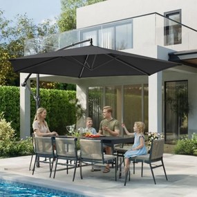 Guarda-sol de 350 cm com manivela para abrir e fechar com base cruzada, cinzento