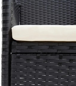 3 pcs conjunto de jantar p/ jardim c/ almofadões vime PE preto