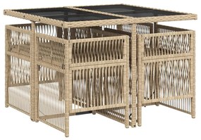 5pcs conj. jantar jardim c/ almofadões vime PE bege misturado
