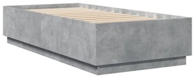 Estrutura de cama c/ luzes LED derivados madeira cinza cimento