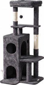 PawHut Árvore Arranhador para Gatos Alta 132 cm com 2 Postes em Sisal, Cama, Casinha de 2 Níveis, Poleiro, Cinza Escuro | Aosom Portugal